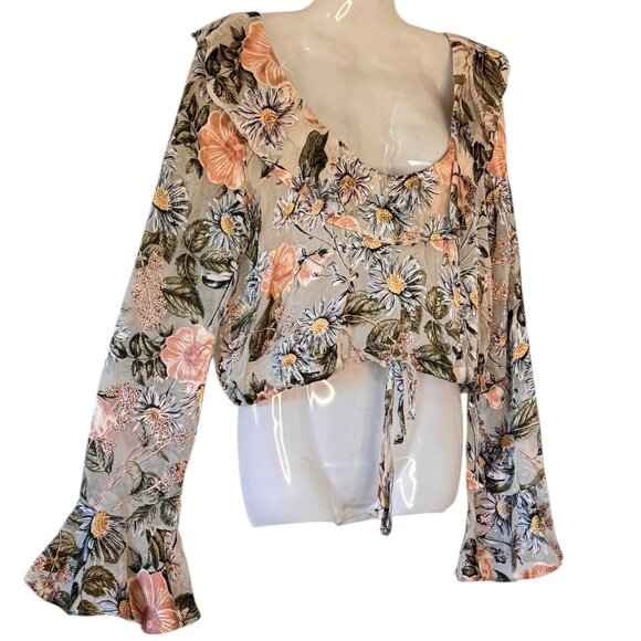 For Love & Lemons Luciana Silk Crop Top Small Ruffled Fairycore Boho Floral - Picture 2 of 8
